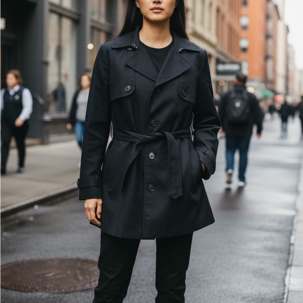 Chelsea and Theodore Short Trenchcoat Jacket Navy Blue Size 12